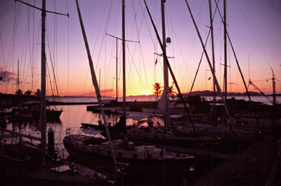 Sail Masts at Sunset over Virgin Gorda Yacht Harbour
