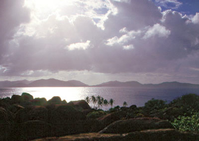 Sun Rays over the BVI, looking out over The Baths